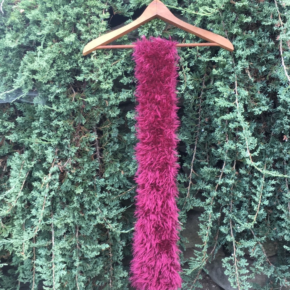 Furry pink maroon winter scarf